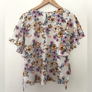 Flutter Sleeve, Side Tie, Floral Print Blouse- Size M